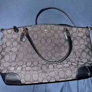 Coach Outline Signature Kelsey satchel in black canvas with black leather trim